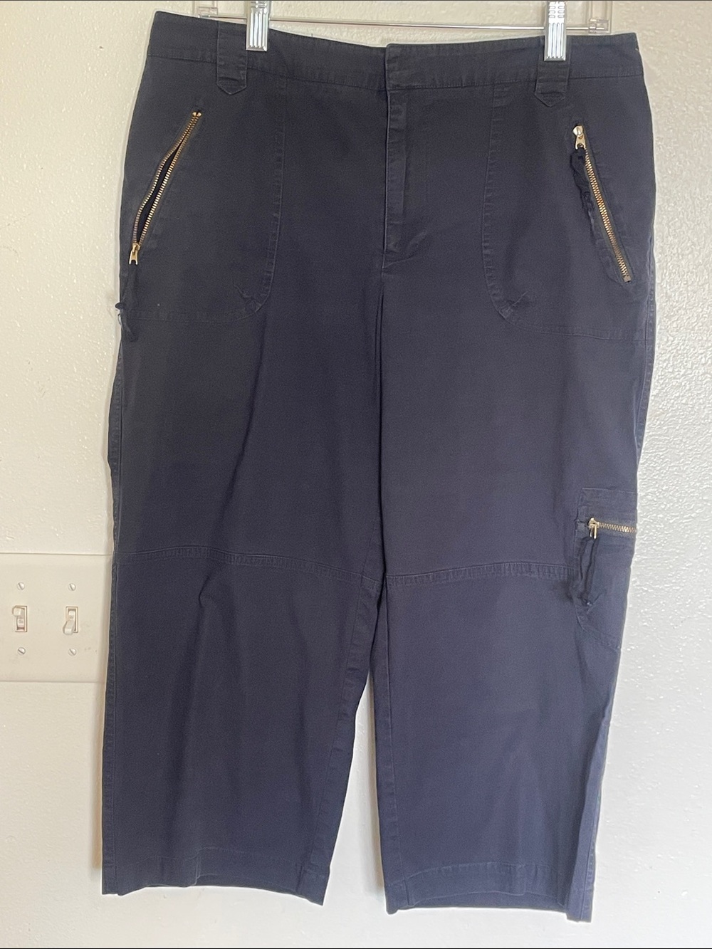 Ralph Lauren Navy Cargo Capri Pants with Gold-Tone Zippers